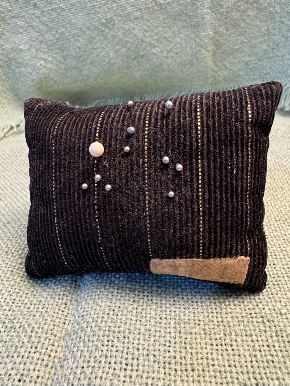 Vintage Black Corduroy Pin Cushion